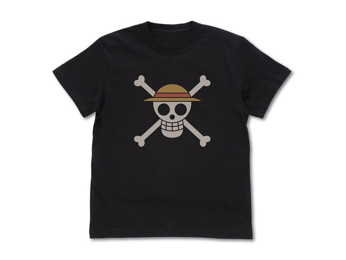 ONE PIECE: Straw Hat Pirates Pirate Flag Discharge Print T-Shirt / BLACK-S