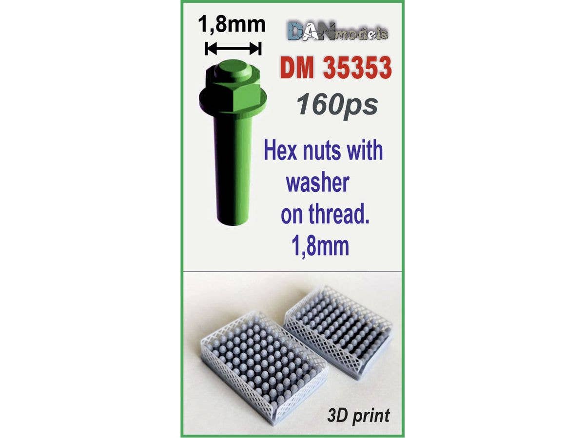 Hex nuts with washer on thread 1.8mm, 160 pcs