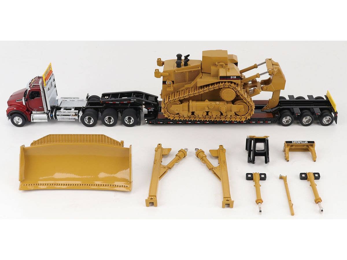Kenworth 880 Day Cab Tandem & Trial King TK120 Lowboy Trailer & Caterpillar CAT 11R Bulldozer Set Diecast Model Complete Product