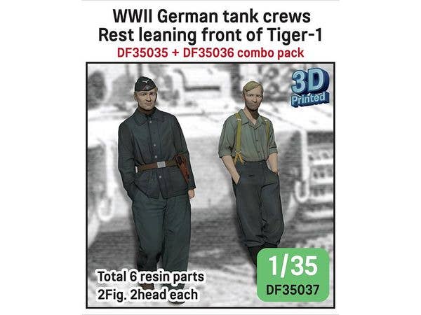 WWII German Tank Crews Rest Leaning Front of Tiger-1 (2Fig.)