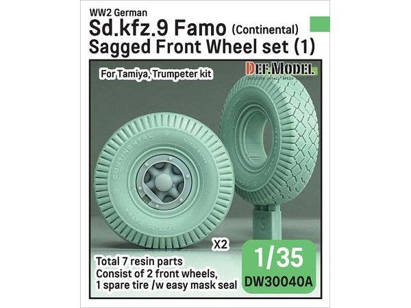 WWII German Sd.kfz.9 Famo Sagged Front Wheel set (1) - Continental (for Tamiya, Trumpeter)