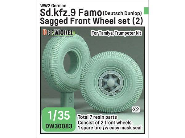 WWII German Sd.kfz.9 Famo Sagged Front Wheel set (2) - Deutsch Dunlop (for Tamiya, Trumpeter)