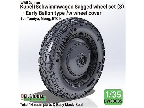 WWII German Kubelwagen and Schwimmwagen - Sagged Wheel Set #3 / Early Ballon Type (for Tamiya and Meng Kits)