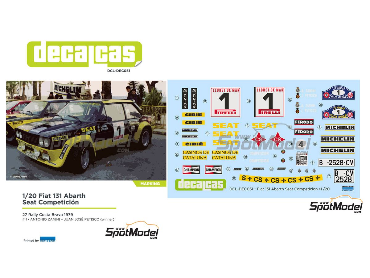 Fiat 131 Abarth Rally 1979 Costa Bravalary Seat Competition Decal Set