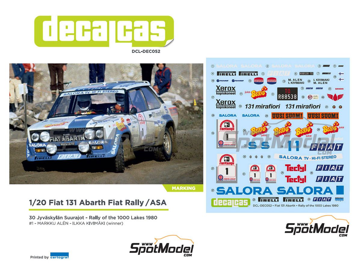 Fiat 131 Abarth Rally ASA Team Finland 1000 Lake Rally 1980 Decal Set