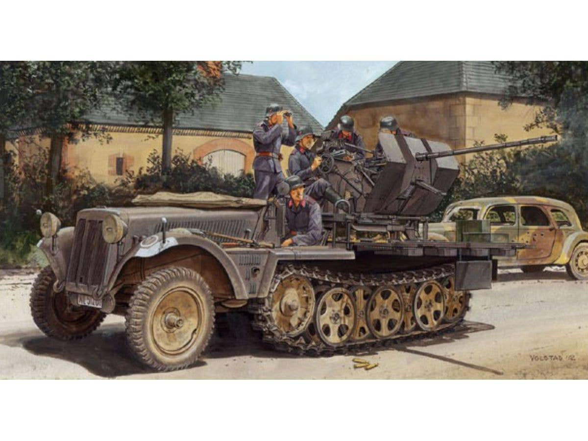 WWII German Sd.Kfz.10/4 1-ton half-track with 2cm Flak 30 anti-aircraft gun, 1939 production