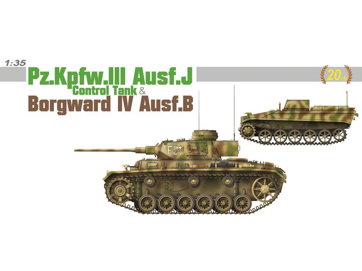 WWII German Army Panzer III Ausf. J Guided Command Vehicle & Borgvald IV Type B Explosive Transporter Set with Magic Tracks and Aluminum Gun Barrel