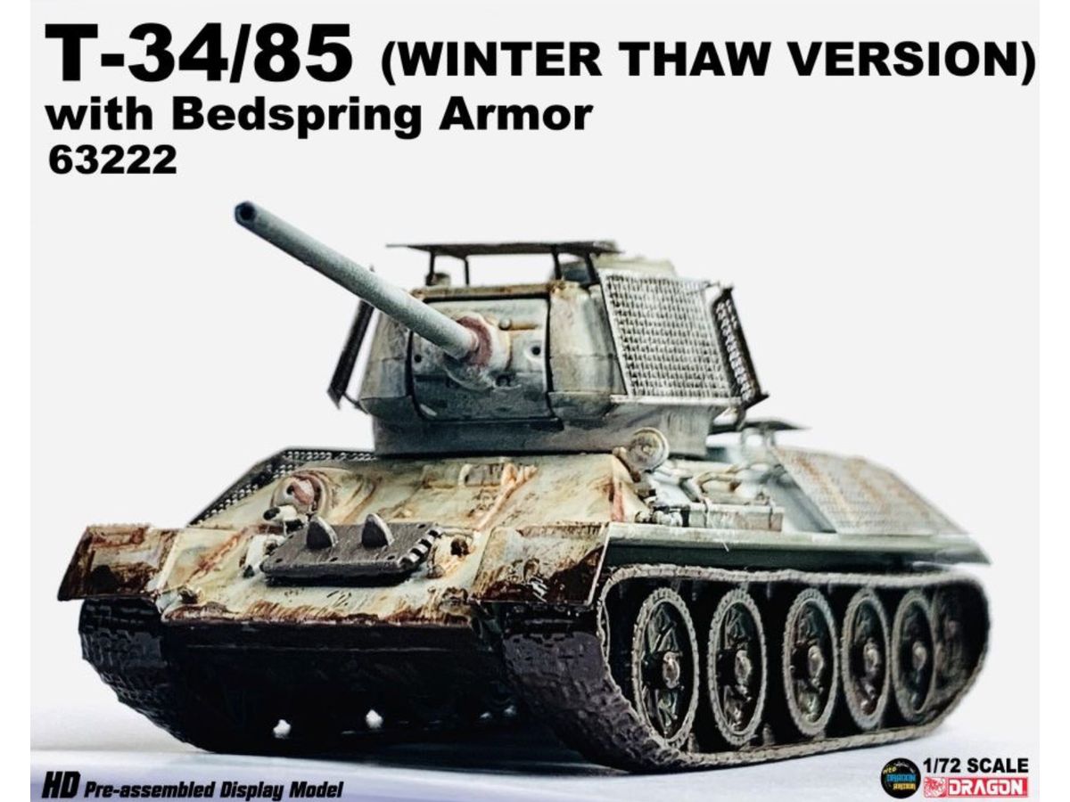WW.II Soviet Army T-34/85 Bed Spring Armor Equipped Winter Snow Camouflage Finished Product