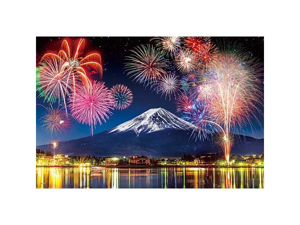 Jigsaw Puzzle: Lake Kawaguchi Fuji and fireworks-Yamanashi 1000P (50 x 75cm)