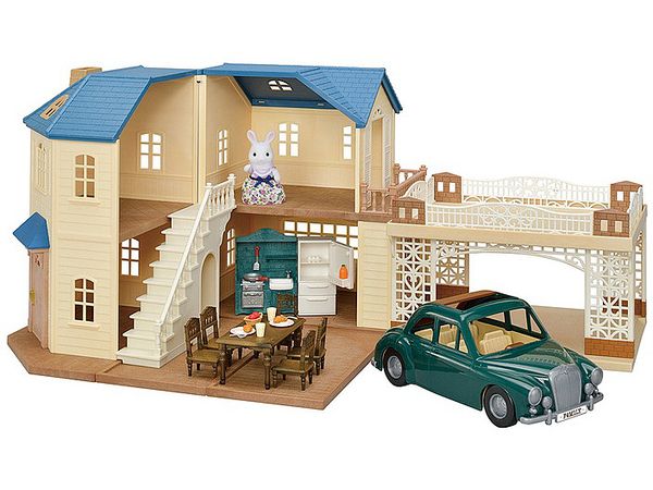 Sylvanian Families Blue Roofed House with Carport Deluxe Set