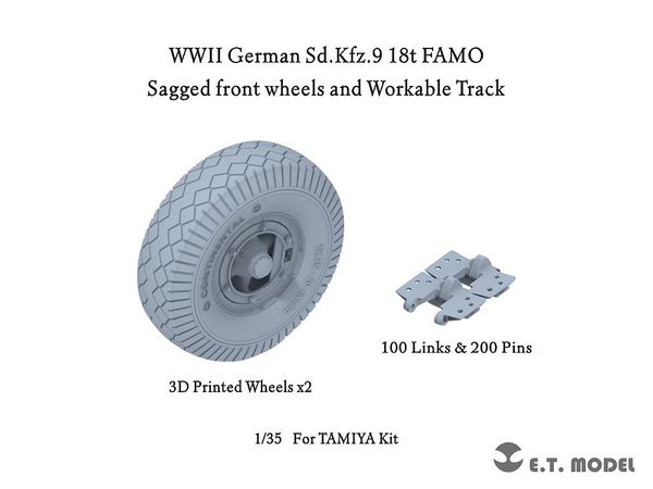 WWII German Sd.Kfz.9 18-ton Heavy Half-track FAMO (Famo) Self-weight Deformation Tire & Movable Track Set (for Tamiya)