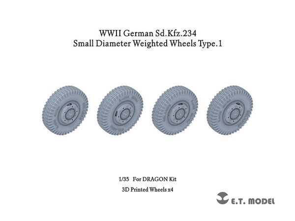 WW.II Small Diameter Wheel Self-weight Deformed Tire Set for German Heavy Armored Car Sd.Kfz.234 Type.1 (3D for Dragon)