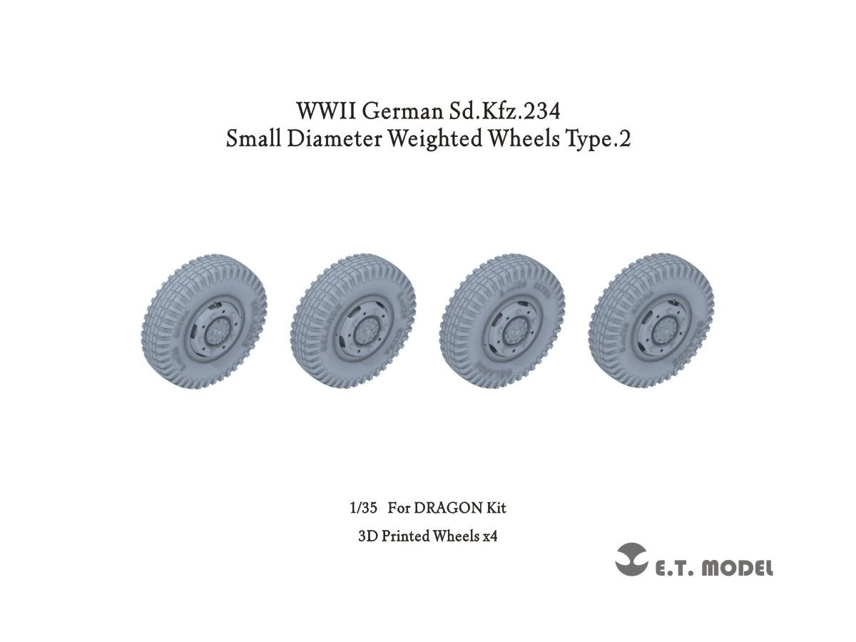 WW.II German Sd.Kfz.234 Small Diameter Weighted Wheels Type.2 (3D for Dragon)