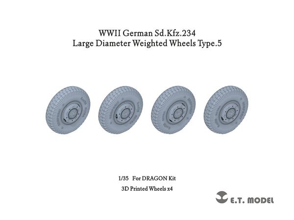 WW.II Large Diameter Wheel Self-weight Deformed Tire Set for German Heavy Armored Car Sd.Kfz.234Type.5 (3D for Dragon)