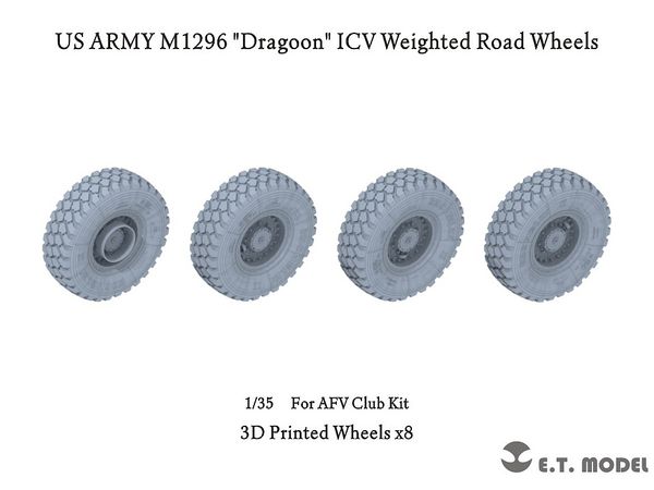 U.S. Army M1296 Dragoon ICV self-weight Deformation Tire Set (for AFV club)