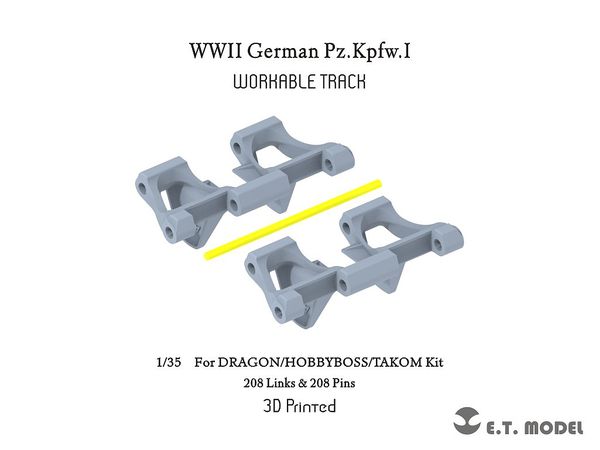 WWII German Pz.Kpfw.I Workable Track (3D Printed) (For DRAGON/HOBBYBOSS/TAKOM Kit 208 Links & 208 Pins)