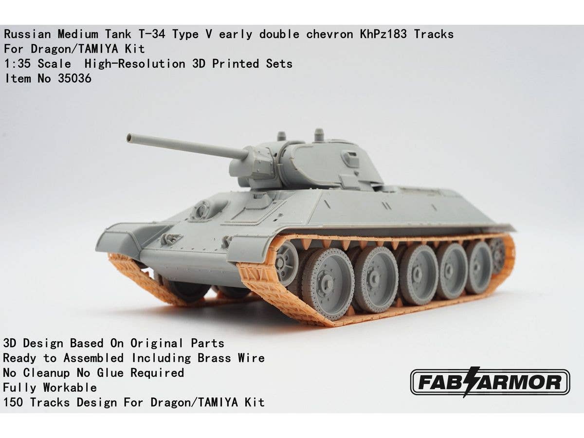 Russian Medium Tank T-34 Type V Early Double Chevron KhPz183 Tracks For Dragon/TAMIYA Kit