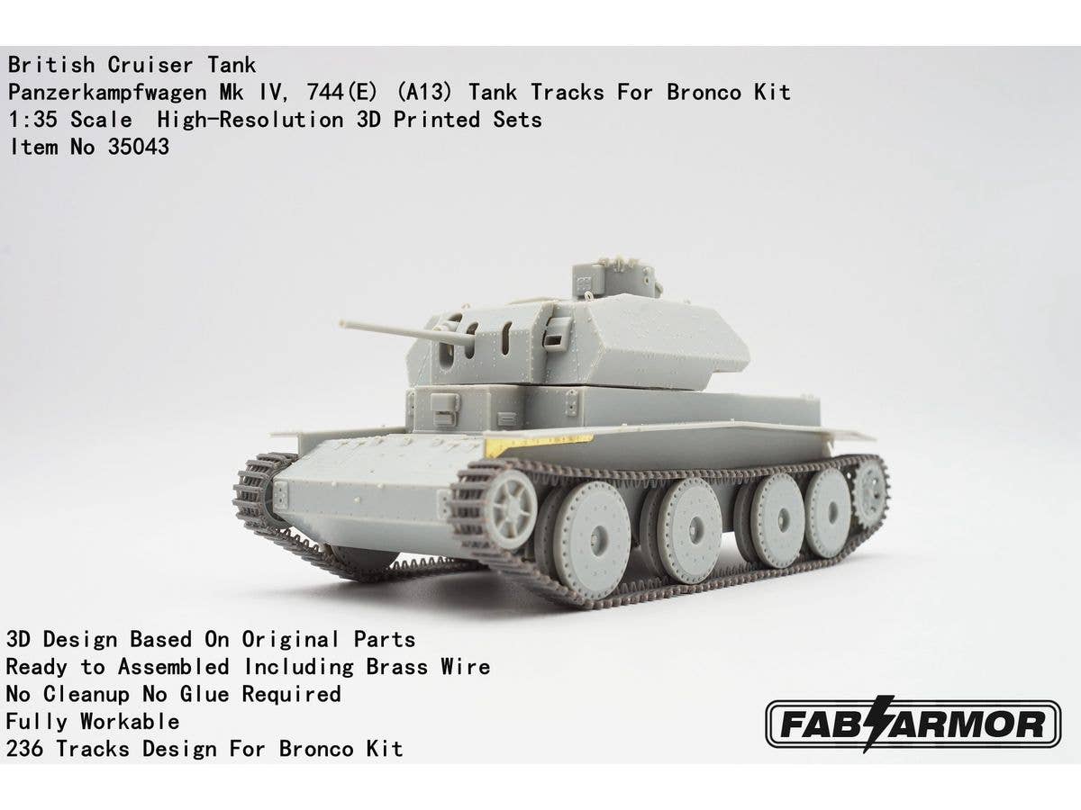 British Cruiser Tank Panzerkampfwagen Mk IV, 744 (E) (A13) Tank Tracks For Bronco Kit