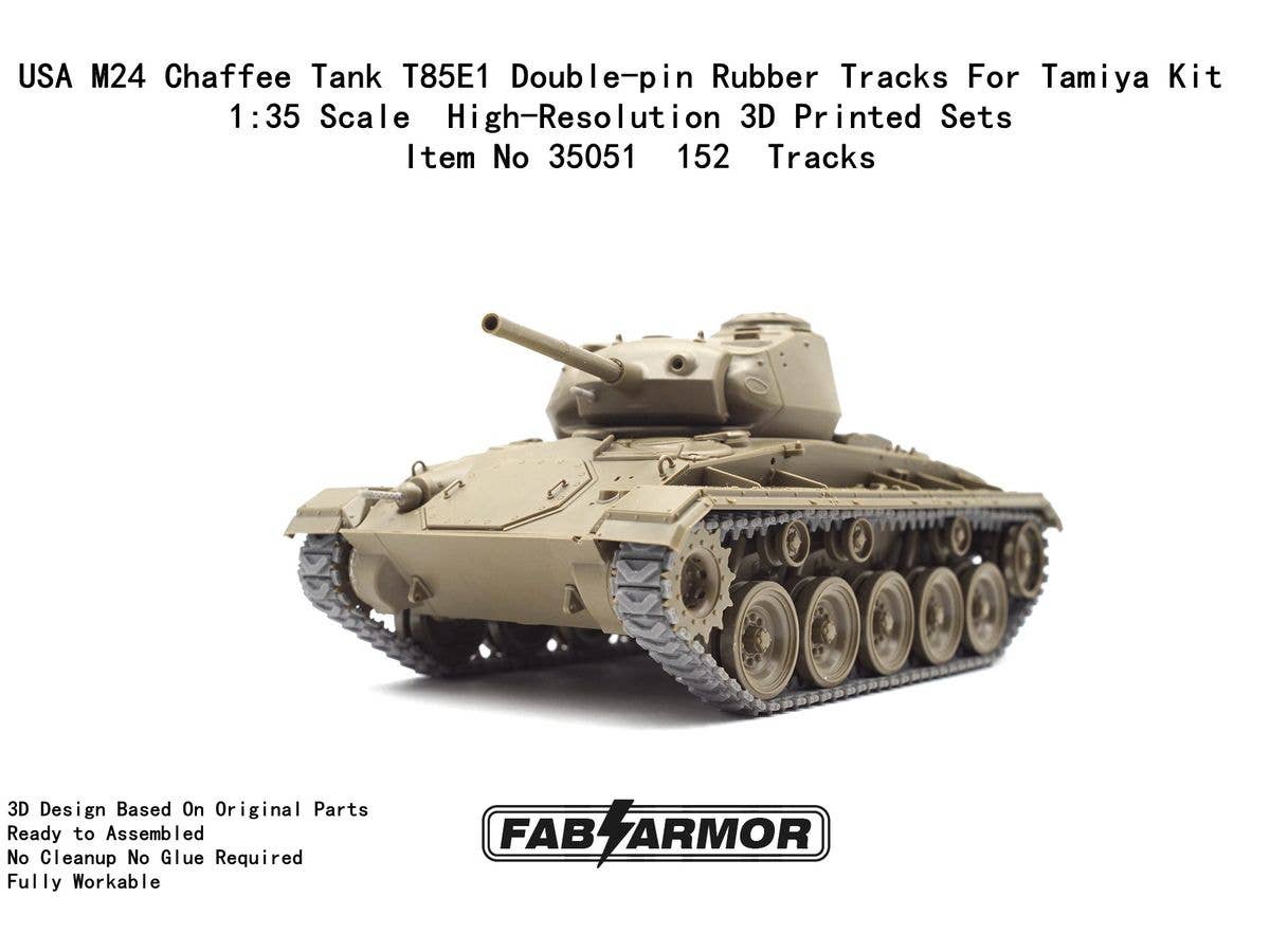 USA M24 Chaffee Tank T85E1 Double-pin Rubber Tracks For Tamiya Kit
