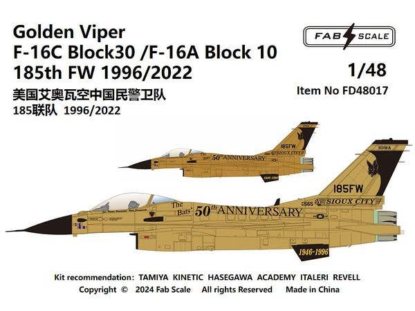 USAF Golden Viper F-16C Blk30 /F-16A Blk 10 185th FW 1996/2022