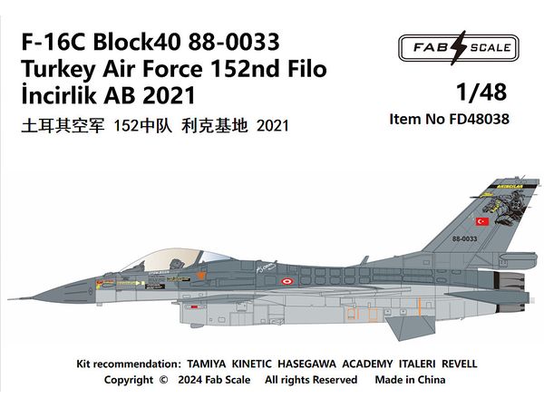 F-16C Block40 88-0033 Turkey Air Force 152nd Filo incirlik AB 2021