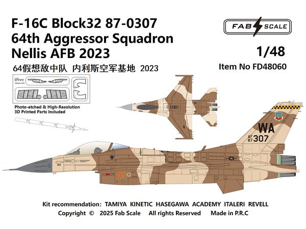 F-16C Block32 USAF 64th Aggressor Squadron Nellis AFB 2023 (Photo-etched & 3D Printed Parts Included)