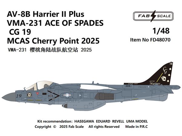 AV-8B Harrier II Plus VMA-231 ACE OF SPADES CG 19 MCAS Cherry Point 2025