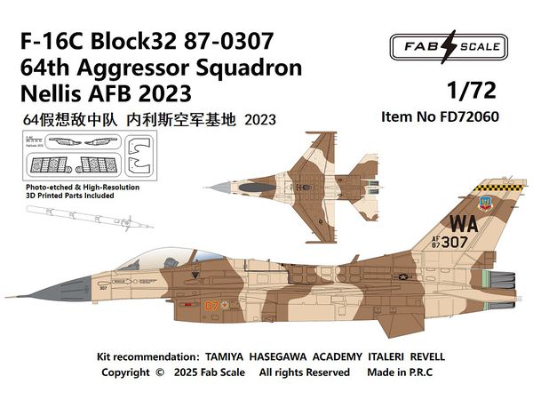 F-16C Block32 USAF 64th Aggressor Squadron Nellis AFB 2023 (Photo-etched & 3D Printed Parts Included)