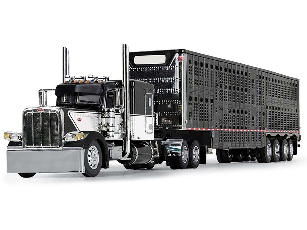 Peterbilt 389 63 Flat Top Sleeper Cab Wilson Silver Star with Livestock Trailer