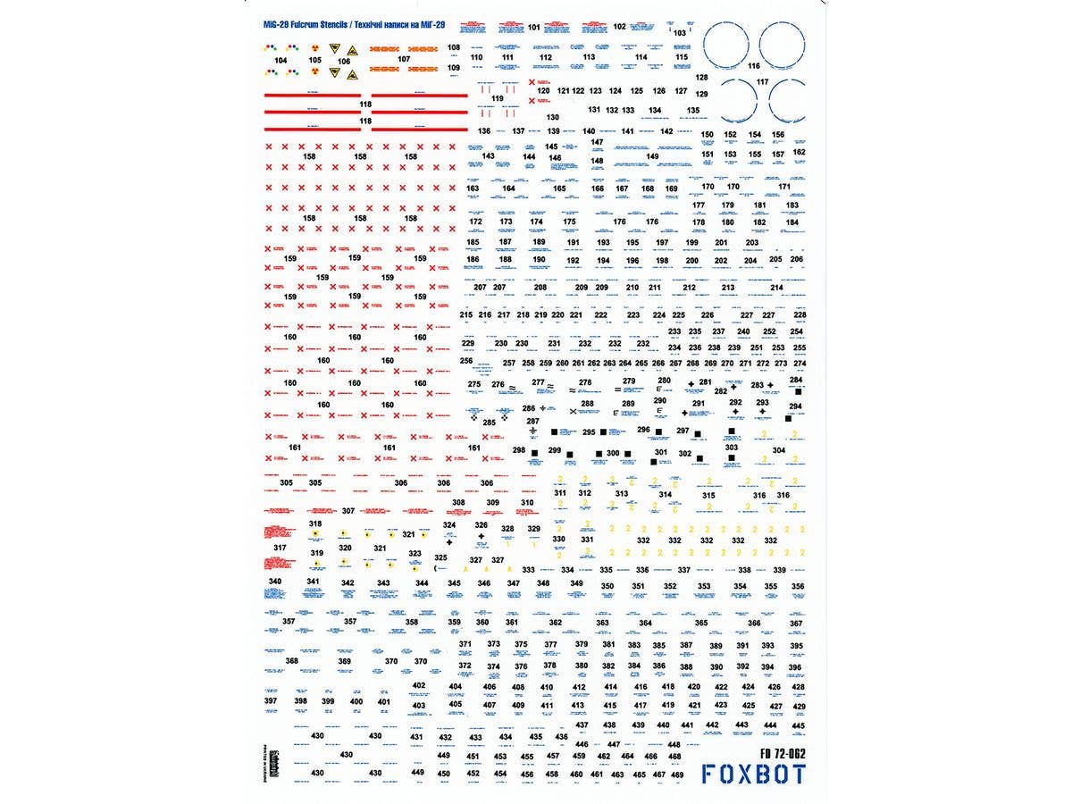 Stencils for Mikoyan MiG-29 (9-12, 9-13, 9-51) (Foxbot Decals)