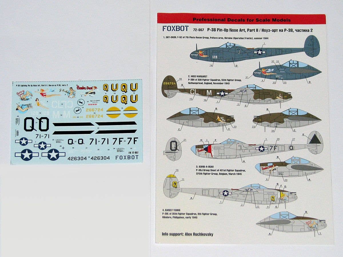 Lockheed P-38 Lightning Pin-Up Nose Art, Part II (Stencils not included) (Foxbot Decals)