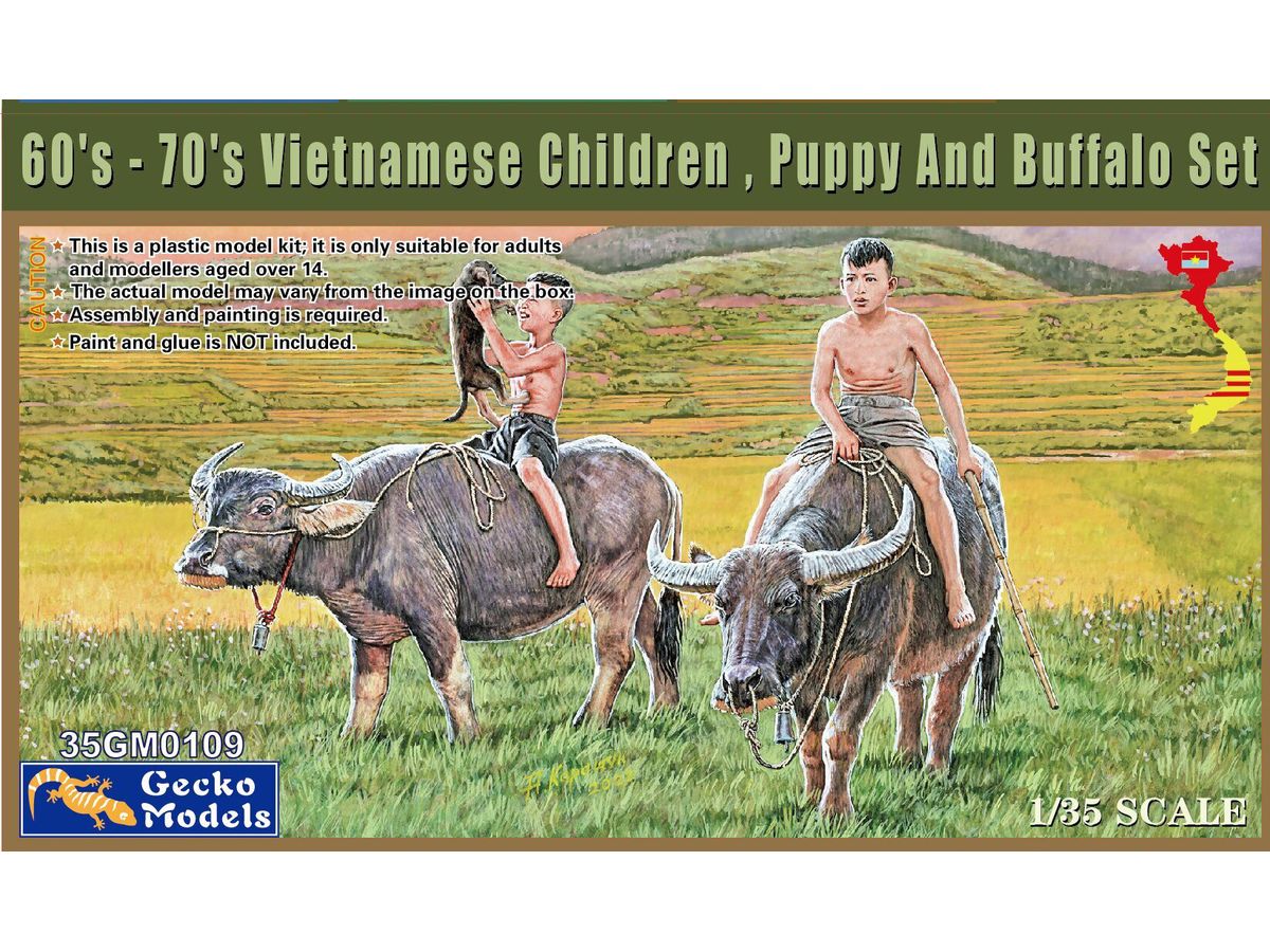 60's-70's Vietnamese Children , Puppy And Buffalo Set