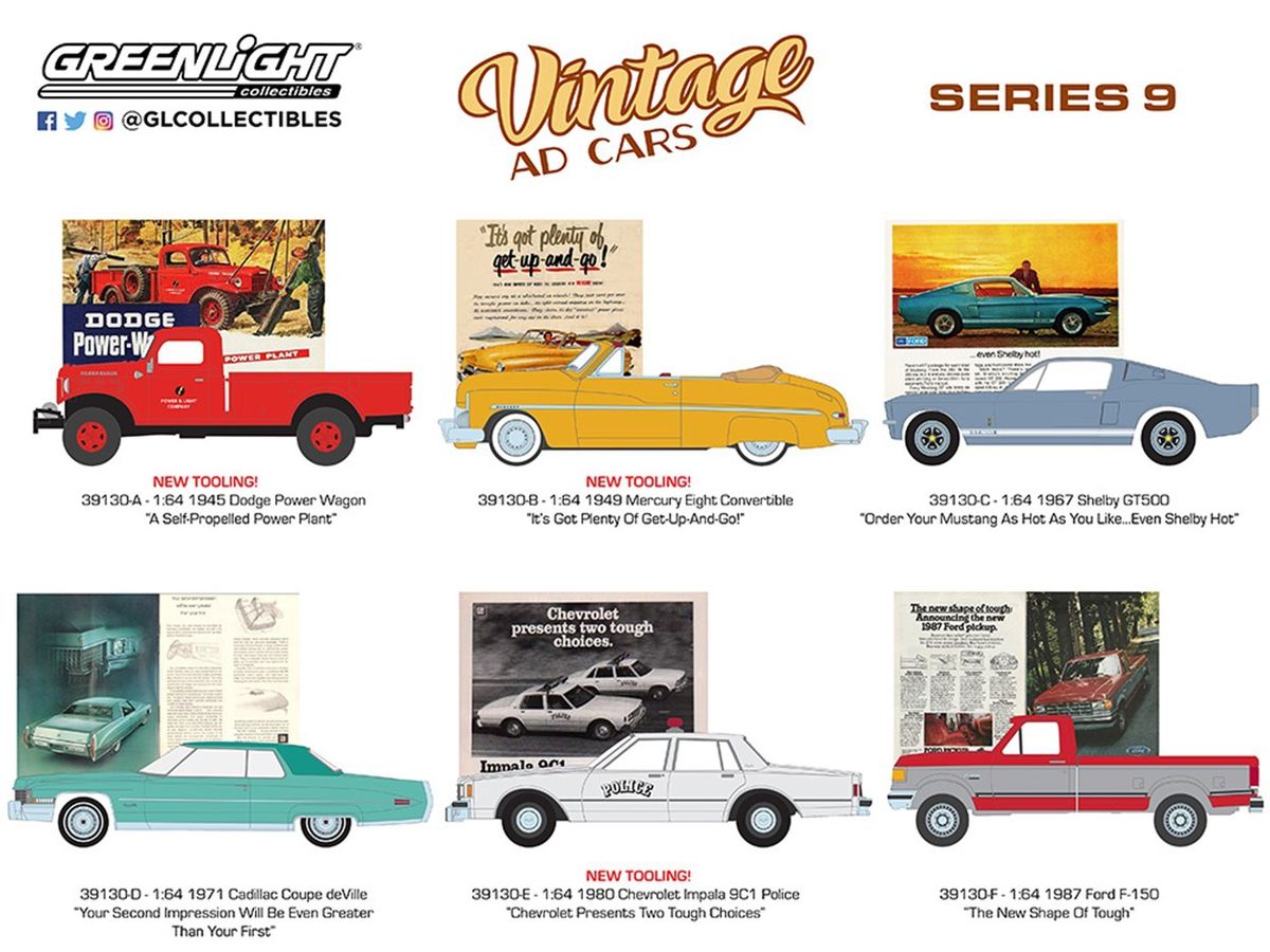 GreenLight Vintage Ad Cars Series 9:  1Box (6pcs)