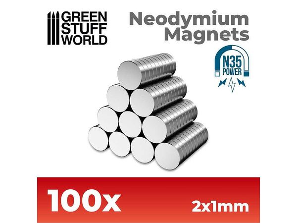 Neodymium Magnet Round 2mm x 1mm - 100pcs (N35)