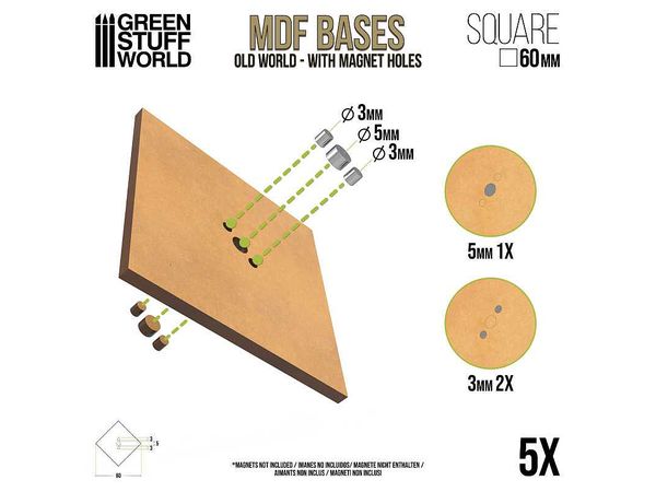 MDF Old World Square Base Set (Height and Width 60mm) 5 pcs