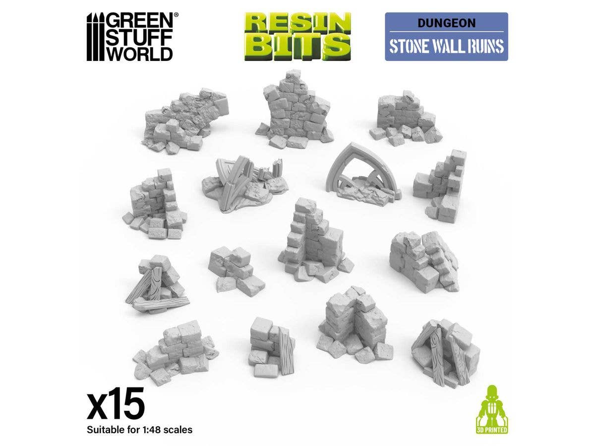 3D Print Set Stone Wall Ruins (15pcs)