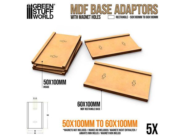 MDF Base Adapter - Rectangle 50 x 100mm to 60 x 100mm (5pcs)