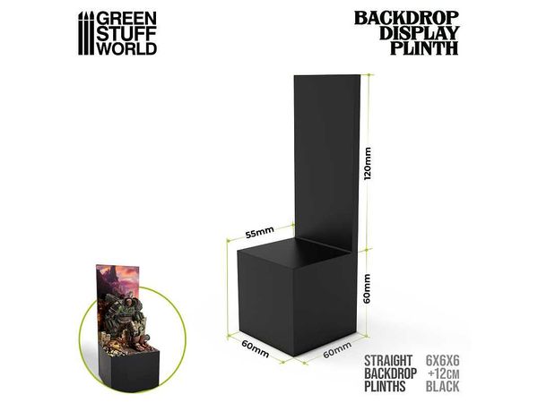 Square Pedestal Display Stand with Background Board Medium (6cm x 6cm x 6cm) Black