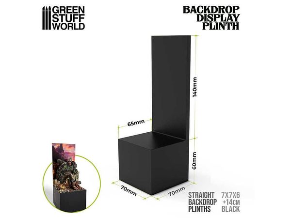 Square Pedestal Display Stand with Background Board Large (7cm x 7cm x 6cm) Black