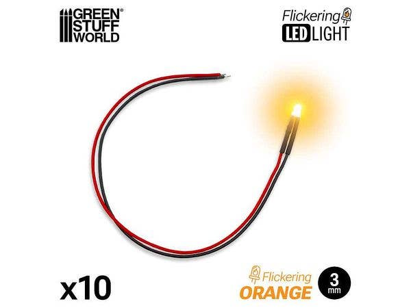 Orange Flickering LED Lights 3mm (10pcs)