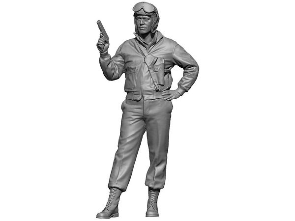 WW.II US Tank Corps Commander 3 Tank Corporal on Alert with His Pistol Drawn