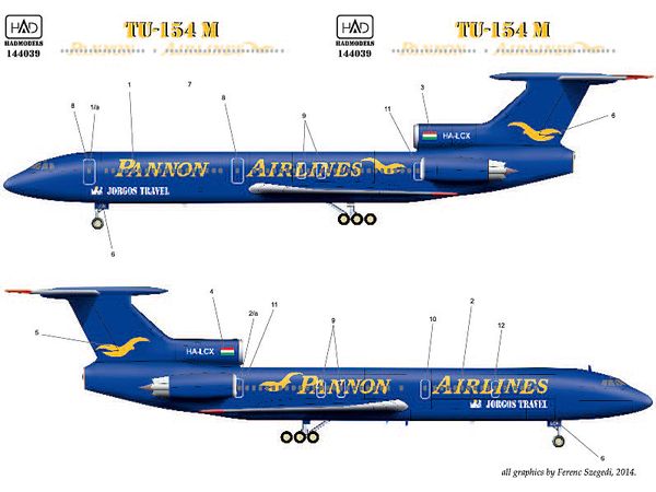 Tu-154 M Pannon Airlines decal sheet
