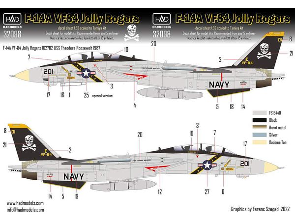 F-14A Jolly Rogers USS Theodore Roosevelt decal sheet for Tamiya