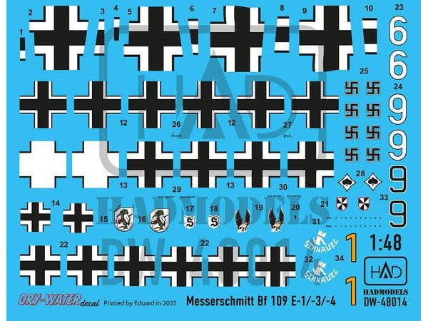Messerschmitt Bf 109 E-1/3/4 decal sheet