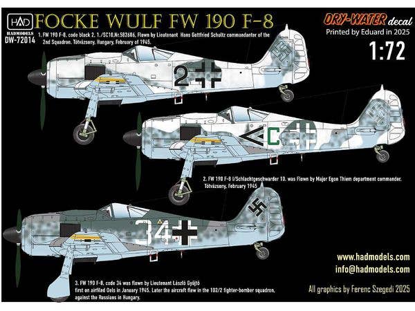 Focke Wulf Fw190F-8 (green C, Black 2, White 34) decal shet
