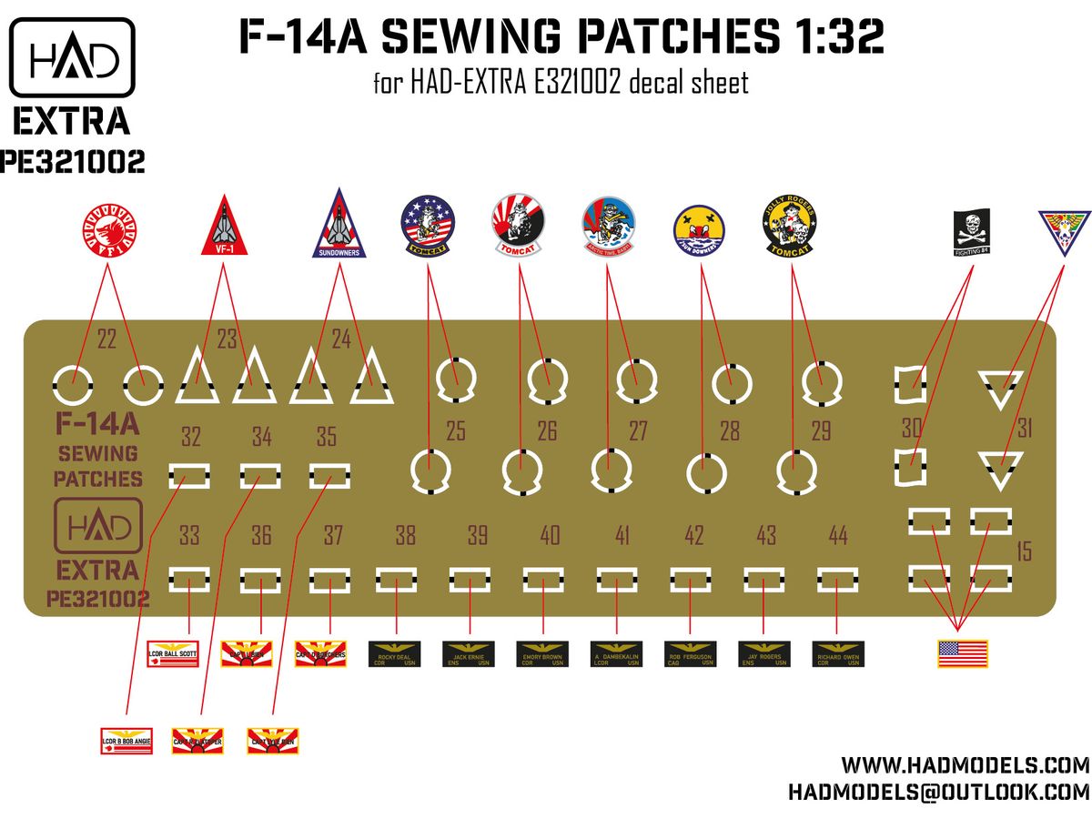 F-14A Sewing patches VF-1 VF-84 VF-111 Photo-etched part