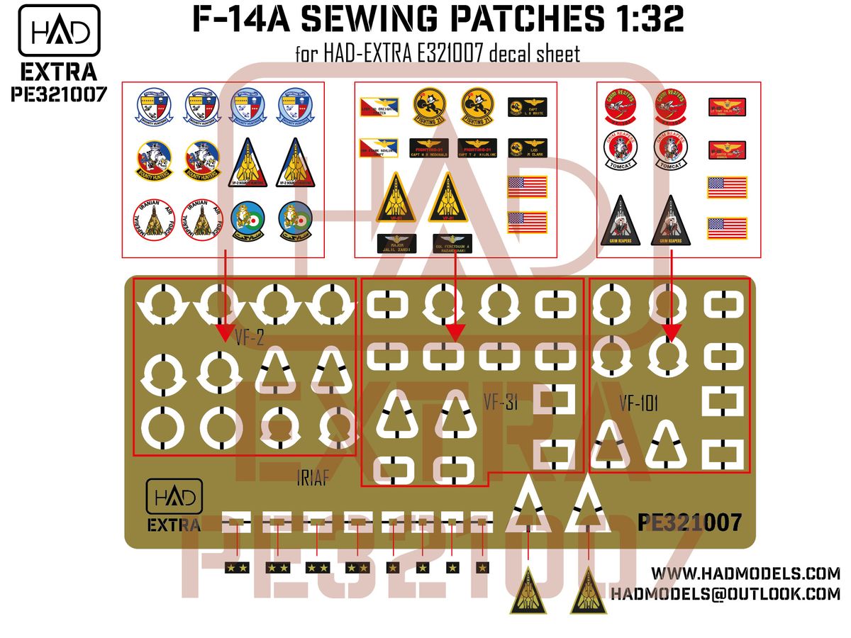 F-14A-D sewing patches VF-2 VF-101 VF-31 photo-etched parts