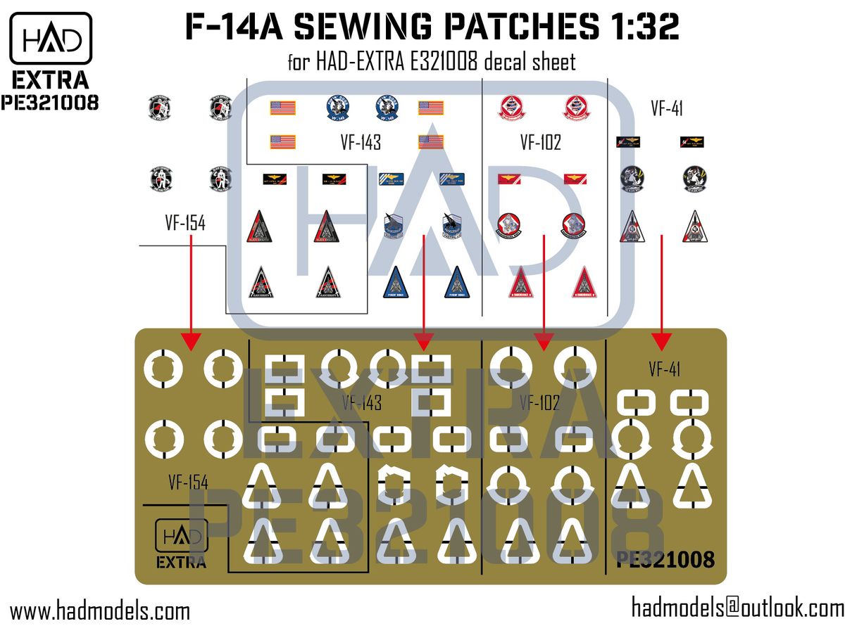 F-14A-D sewing patches VF-143 VF-154 VF-41 VF102 photo-etched part