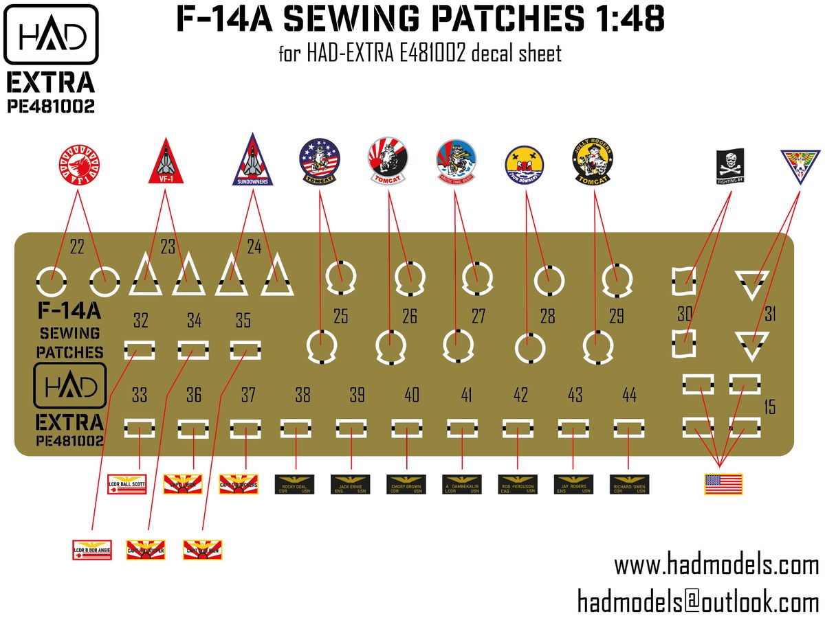 F-14A Sewing patches VF-1 VF-84 VF-111 Photo-etched part