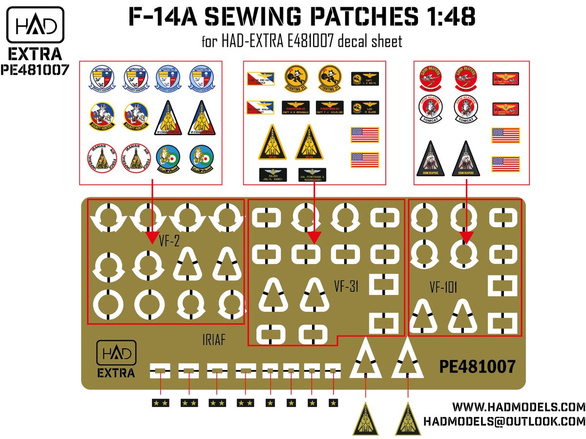 F-14A-D sewing patches VF-2 VF-101 VF-31 photo-etched parts